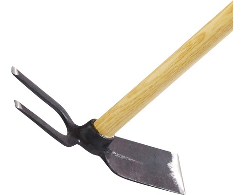 Houe de jardin avec manche en bois et deux dents