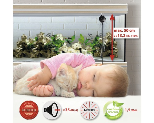 Aquarium avec pompe, hauteur maximale 50 cm, breveté, silencieux, économie d''énergie, 1,5 watt