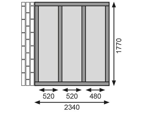 Dessin technique d''un mur mesurant 2340 sur 1770 millimètres