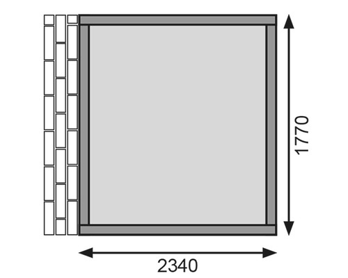Dessin d''un abri de voiture avec les dimensions 2340 x 1770 millimètres.