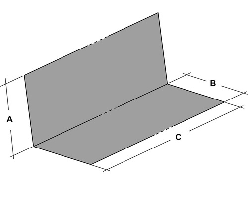 Schéma d''un angle métallique avec les dimensions A, B et C