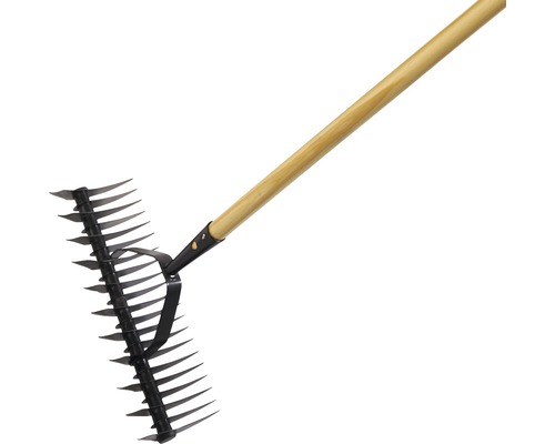 Râteau de jardin avec manche en bois et dents en métal