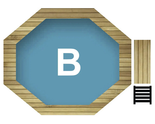 Achteckiger Pool mit Holzverkleidung und Zubehör