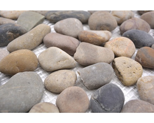 Dekorative Kieselsteine auf einem Mosaiknetz