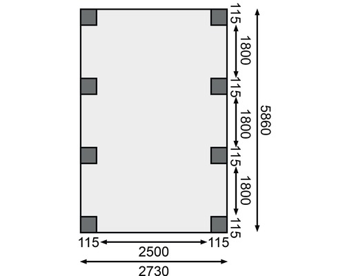 Grundriss mit Massangaben: Länge 5860 mm, Breite 2730 mm