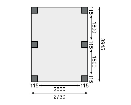 Plan avec indications de dimensions pour une cabane de jardin.