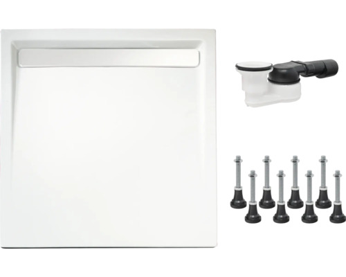 Receveur de douche carré avec garniture d''écoulement et pieds