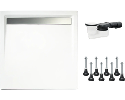 Quadratische Duschwanne inklusive Ablaufgarnitur und Füße