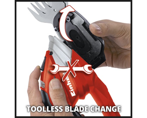 Changement d''accessoire sans outil sur une cisaille à gazon et à arbustes sans fil