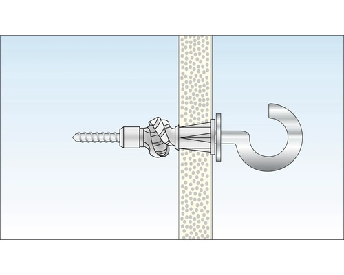 Kippdübel mit Schraubhaken zur Befestigung an einer Wand