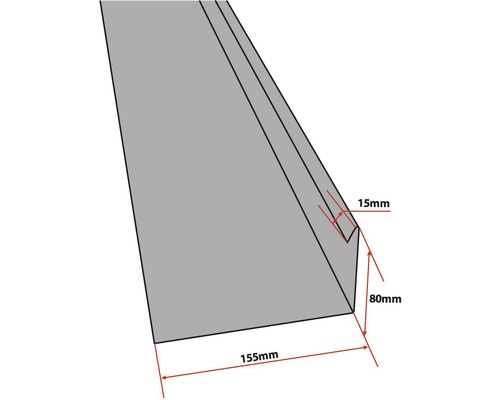 Vue détaillée d''un angle de gouttière avec dimensions