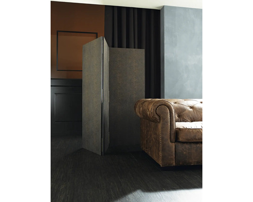 Intérieur avec canapé en cuir et paravent