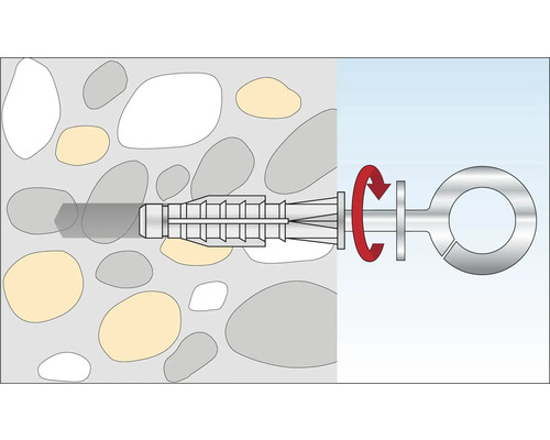 Illustration einer Befestigungstechnik mit Ringschraube in einer Wand