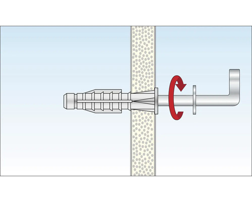 Illustration einer Dübelbefestigung mit Schraube in einer Wand