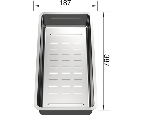 Edelstahlschale mit den Maßen 187 mal 387