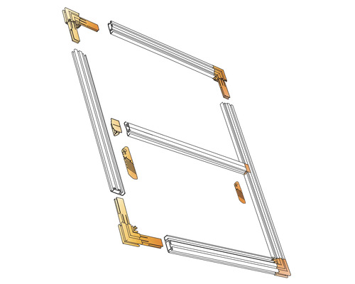 Skizze eines Fensterrahmens mit Eckverbindern