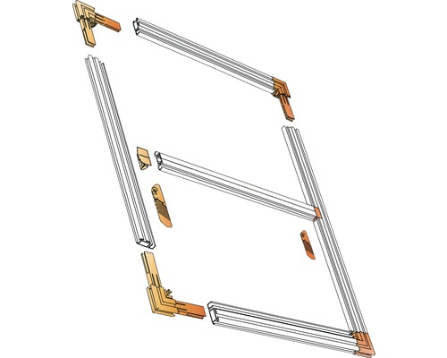 Einzelteile eines Aluminium-Rahmenbausatzes