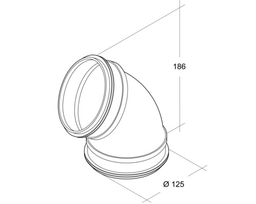 Coude de tuyau d''un diamètre de 125 mm et d''une hauteur de 186 mm