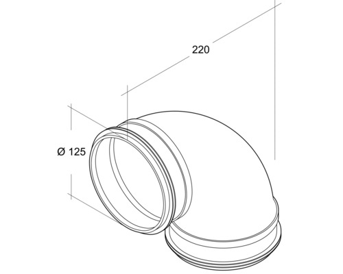 Coude arrondi de tube agrafé de Ø 125 mm 90 degrés