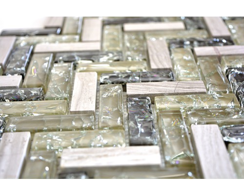 Carreaux de mosaïque en verre et pierre naturelle à motif à chevrons