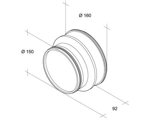 Rohrbogen mit den Massen 150 und 160 Millimeter sowie 92 Millimeter