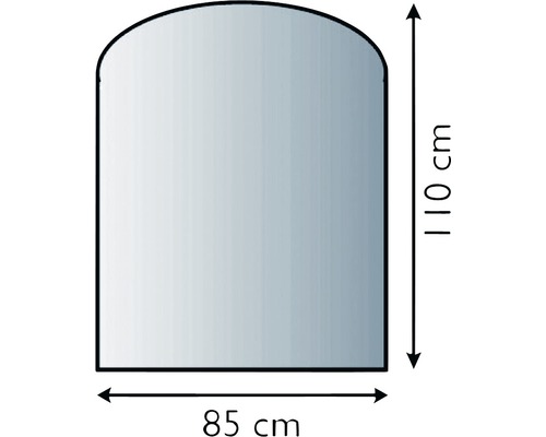 Funkenschutzplatte Glas mit Segmentbogen 85x110 cm