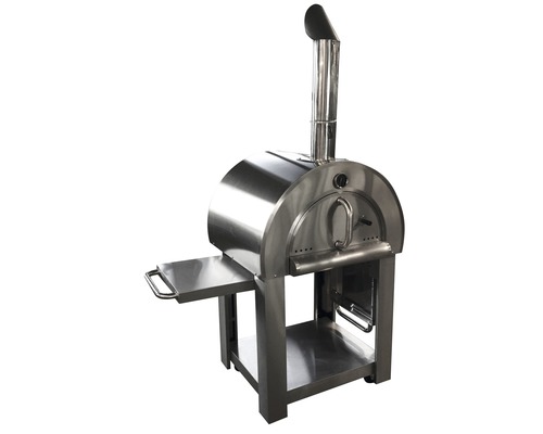 Edelstahl Pizzaofen mit Ablagefläche und Schornstein