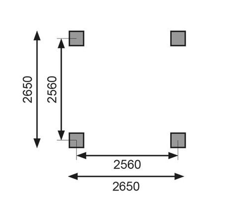 Plan avec des dimensions de 2650 x 2650 millimètres et 2560 x 2560 millimètres