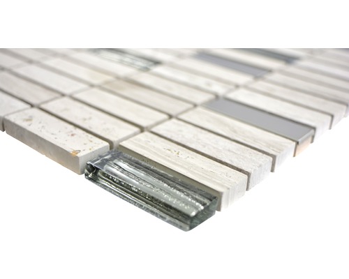 Mosaikfliese aus Travertin und Glas