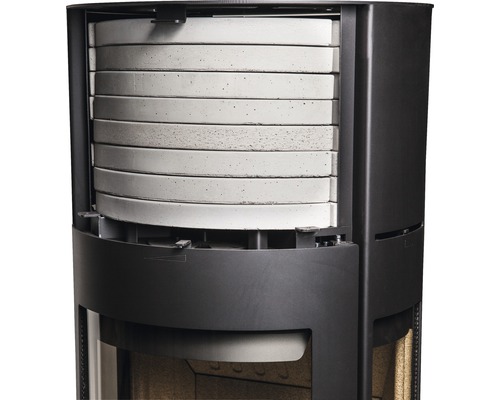 Vue détaillée d''un poêle avec des pierres d''accumulation de chaleur