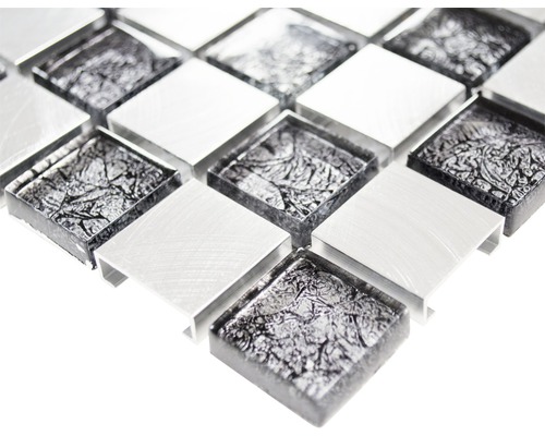 Quadratische Mosaikfliese aus Glas und Aluminium