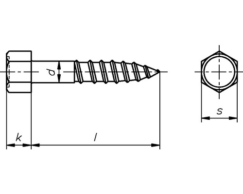 Dessin technique d''une vis à bois à tête hexagonale avec indications de dimensions