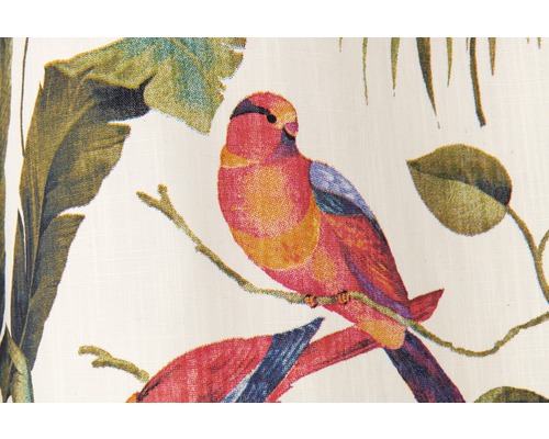 Dekostoff mit Vogel- und Pflanzenmuster