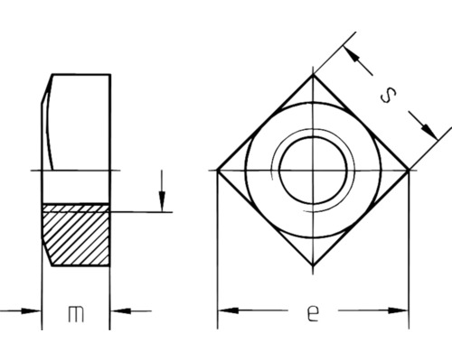 Dessin technique d''un écrou carré avec dimensions