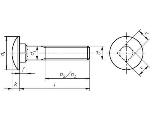 Dessin technique d''une tête de boulon de charrue avec indications de dimensions