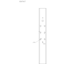 Technische Zeichnung eines Montageelements mit Bohrlöchern verschiedener Durchmesser.
