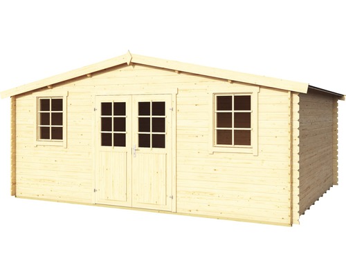 Abri de jardin en bois avec porte double et fenêtres