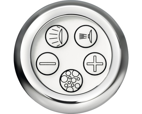 Élément de commande avec symboles pour lumière, douche, moins, bulles et plus