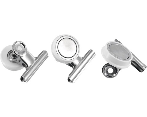 Trois pinces magnétiques en métal et plastique