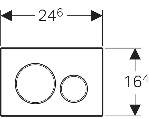 Dimensions d''une plaque de commande pour WC : Largeur 24,6 cm, hauteur 16,4 cm