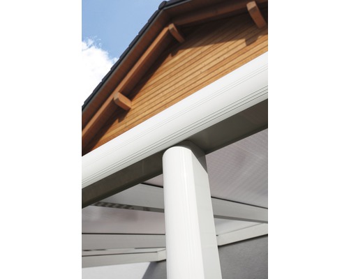 Vue détaillée d''un toit de terrasse avec une maison en bois en arrière-plan