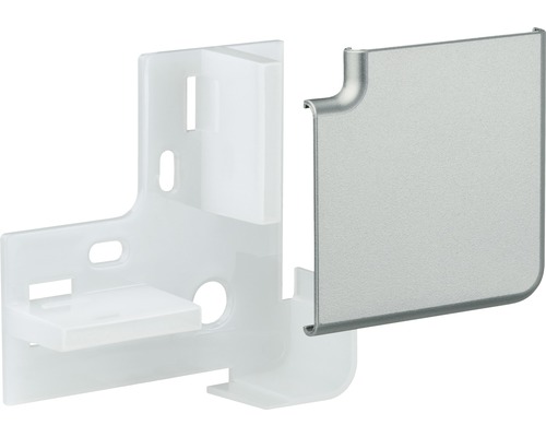 Eckabdeckung für Sockelleisten, bestehend aus Kunststoff und Metall