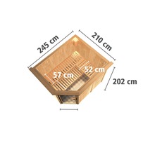 Sauna avec des dimensions de 245 cm, 210 cm et 202 cm