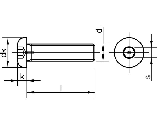 Technische Zeichnung einer Zylinderschraube mit Innensechskant