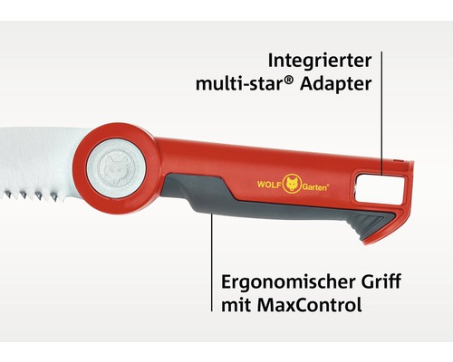 Astsäge mit integriertem Multi-Star Adapter und ergonomischem Griff von Wolf Garten