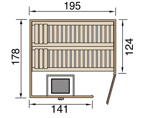 Schéma technique d''un sauna avec dimensions