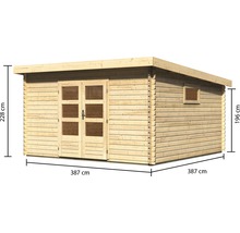 Abri de jardin en bois avec double porte et fenêtre et dimensions 387 x 387 x 228 cm
