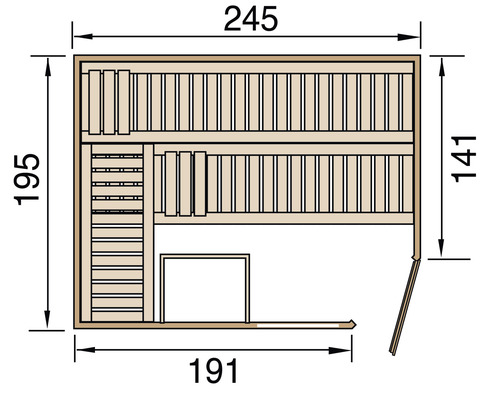 Grundriss einer Sauna mit Bemaßung