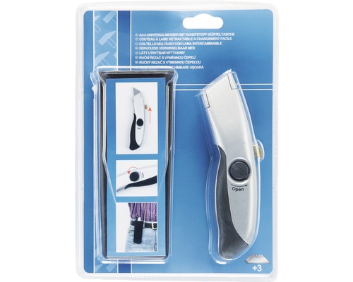 Aluminium Universalmesser mit Kunststoff-Gürteltasche in Verpackung