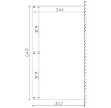 Technische Zeichnung eines Rahmens mit den Maßen 648 x 344 x 357 mm